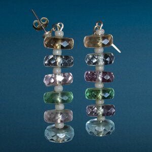 Acrylic Pierced Earrings MULTICOLORED PASTEL Tinted Stacked Disc Dangle MOD Fun